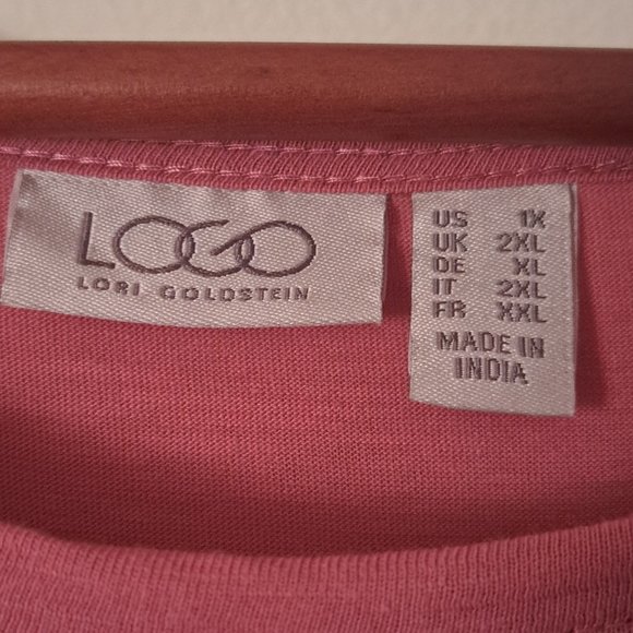 LOGO Lori Gooldstein Women's Dusty Rose Slub Knit Long Sleeve Top Pleated Sz 1X - Picture 6 of 6